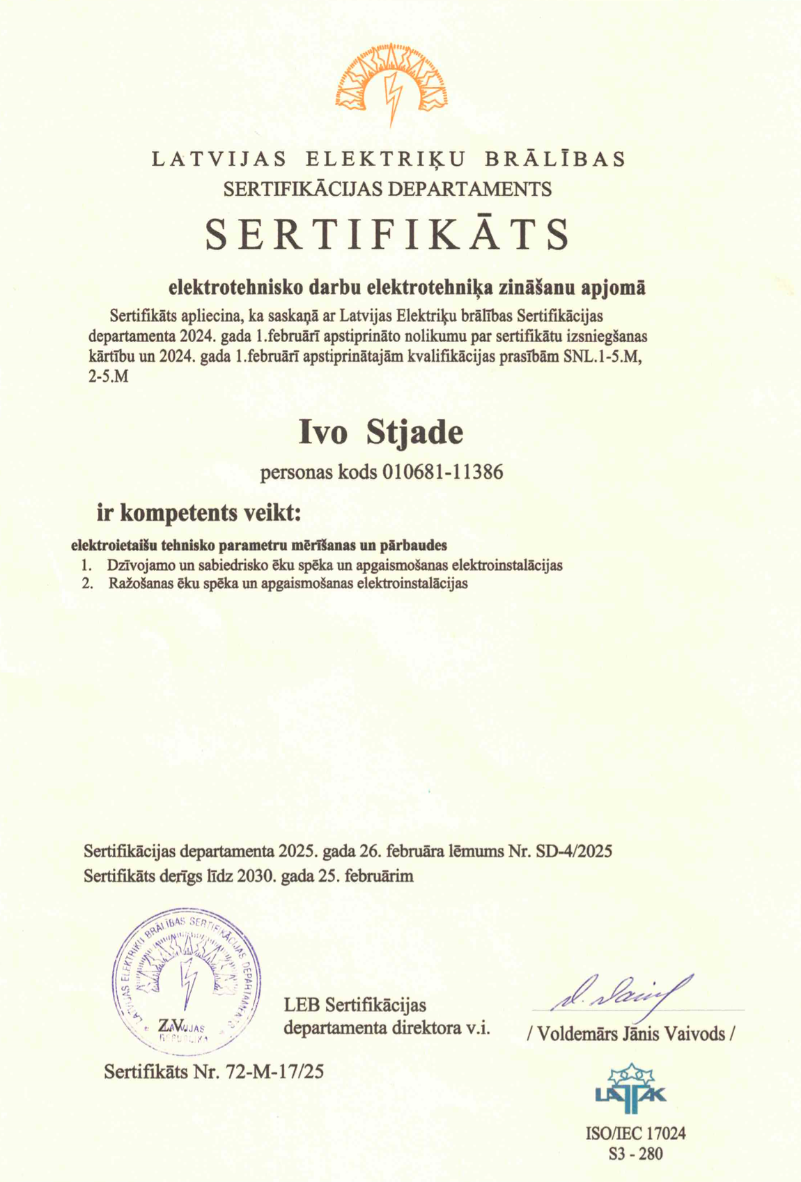 Elektroietaišu tehnisko parametru mērīšana un pārbaude